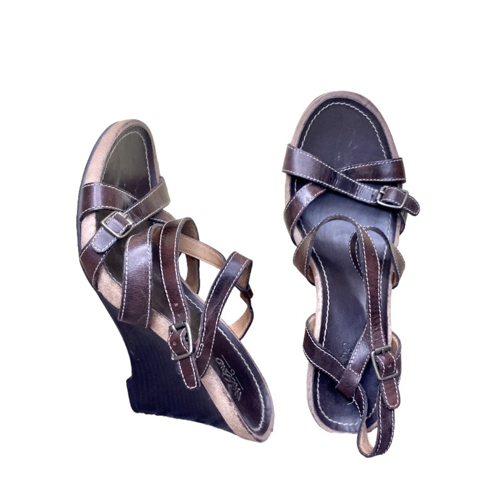 Wedge Sandals Size 8.5 Vintage Retro Mossimo Brown Strappy